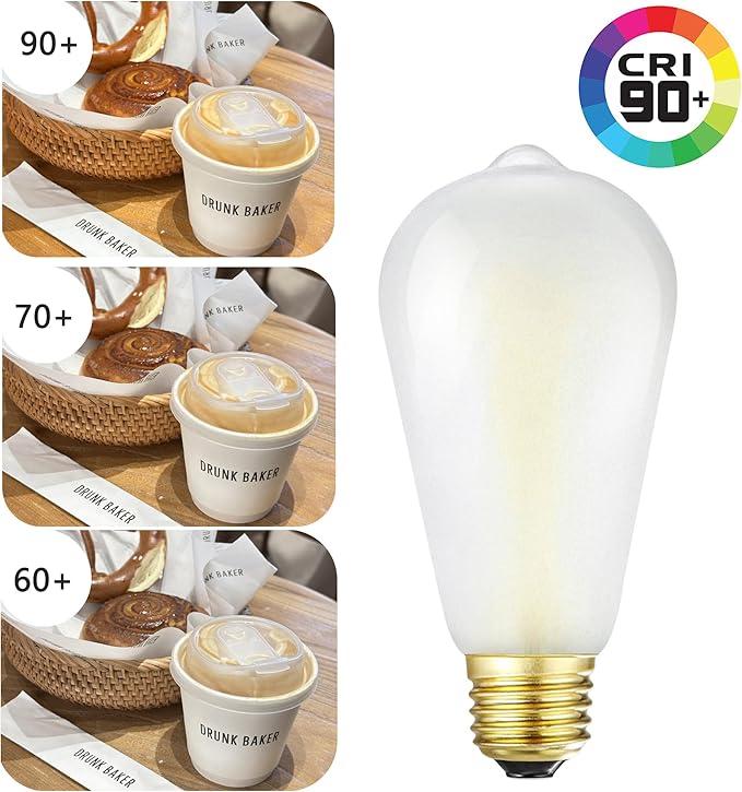 Dimmable Frosted Edison Bulbs,E26, 6W Equivalent 60W,600LM, Daylight White 5000K, AC120V,ST58 Antique LED Filament Bulbs with 90+ CRI, Frosted Glass, Pack of 6 (6W=60W Daylight)
