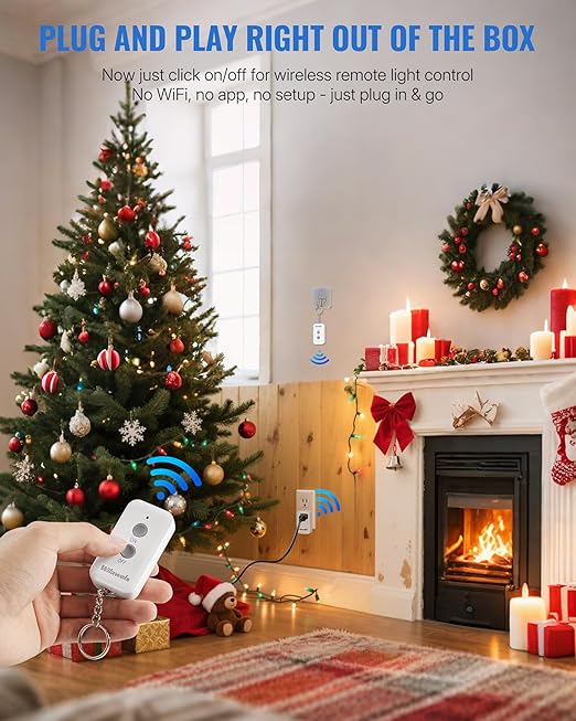 Remote Control Outlet Plug, WILAWELS Wireless Light Switch, On Off Remote Switch Outlet for Light, Lamp, Home Appliance, 100ft RF Range, 15A/1875W, FCC Listed, Two Switches for One 0utlet W02RC2106