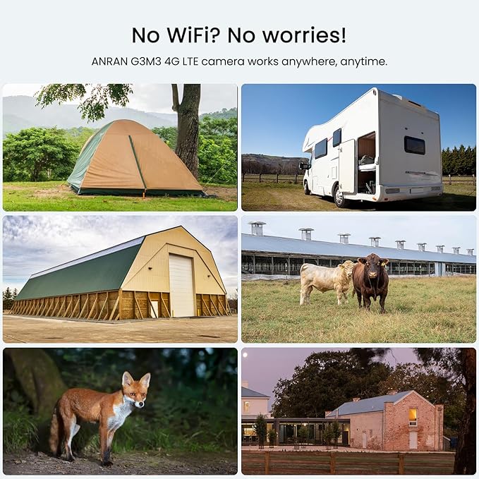 ANRAN 4G LTE Cellular Solar Security Camera Wireless Outdoor, 2K No WiFi Solar Powered Security Camera, 2 Way Audio, Smart Motion Detection, Color Night Vision, IP66, White (32GB & SIM Card Included)