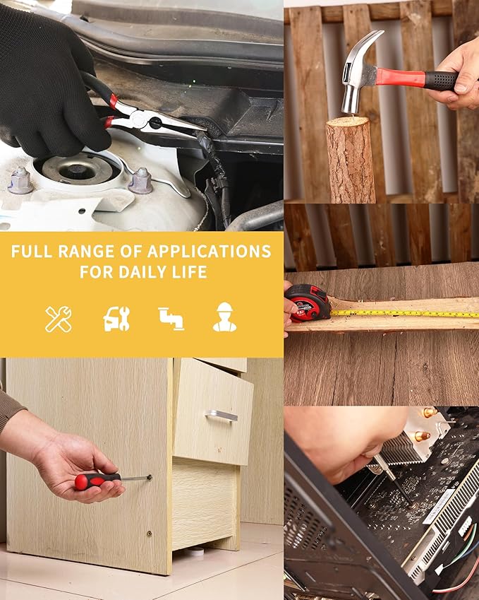 Essential Man's Small Tool Box Kit for House, New Home Toolbox Socket Wrench Set, Mini Men's Car Mechanic Pliers Hammer Toolset, Home Repair Basic Car Body Tool (Tool Kit - Red)