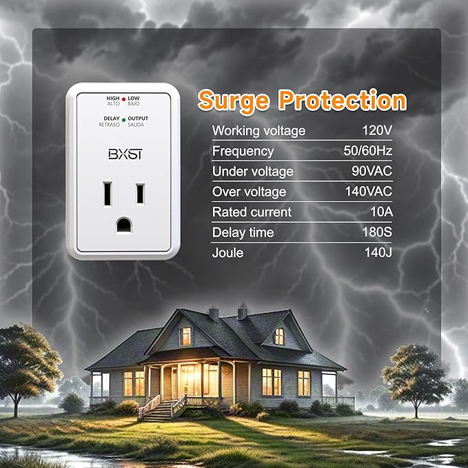 [ETL Listed] BXST Single Outlet Surge Protector for Refrigerator Voltage Protection Mini Wall Outlet Surge Protector Plug in for Computer/TV/PC 140J 1200W（2 Pack）
