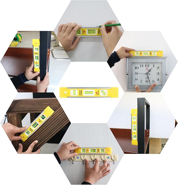 DOWELL 9 Inch Magnetic Box Level Torpedo Level(3PCS),3 Different Bubbles/45°/90°/180°Measuring Shock Resistant Torpedo Level