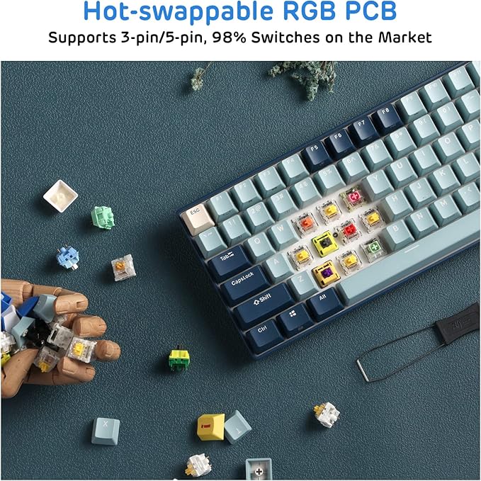 RK ROYAL KLUDGE RK96 RGB Limited Ed, 90% 96 Keys Wireless Triple Mode BT5.0/2.4G/USB-C Hot Swappable Mechanical Keyboard w/Wrist Rest, Software Support & Massive Battery, RK Yellow Switch