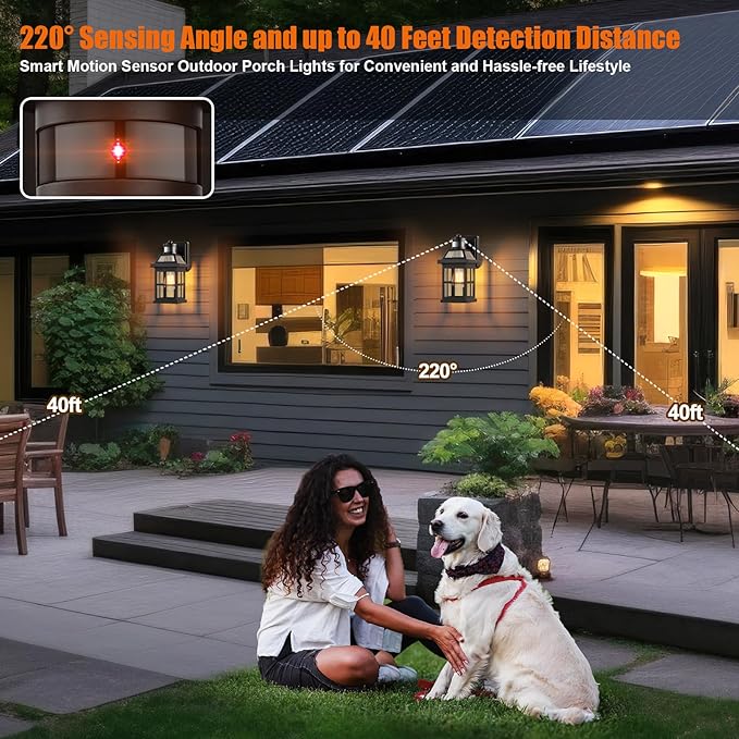 Motion Sensor Outdoor Light Fixtures 2-Pack Upgraded, Anti-Rust Aluminum Outdoor Sconces Front Porch Lights Black Exterior Light Fixtures Dusk to Dawn Outside Lights House, ETL Certified
