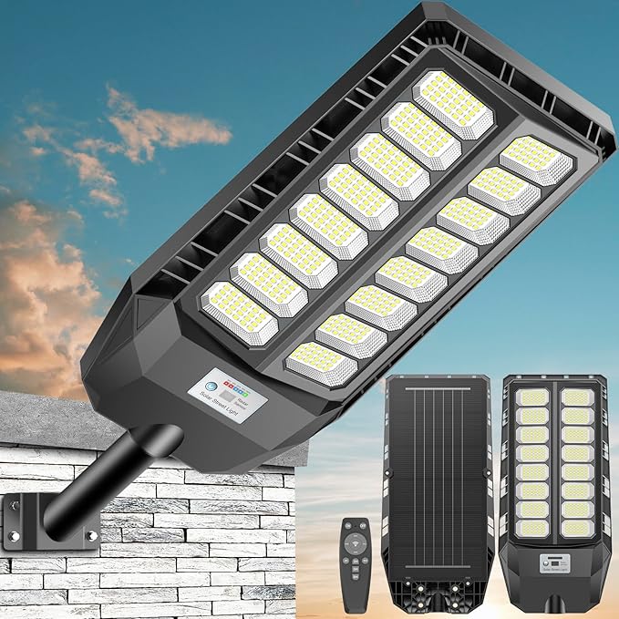 8000W Solar Lights Outdoor, Solar Street Lights Outdoor Waterproof with Motion Sensor and Remote Control, 6500K Dusk to Dawn Security Flood Lights for Outside, Yard, Parking Lot, Garden