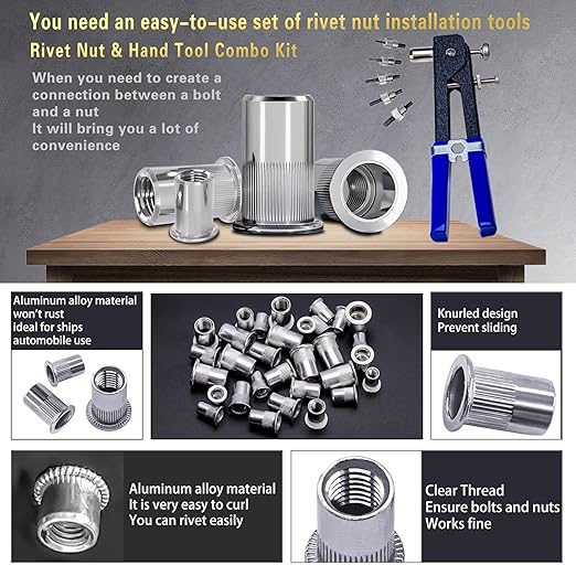 Pressure Rivet Nut Tool Kit, 430Pcs Metric Rivet Nut Combination (M8/M6/M5/M4/M3), Suitable for Furniture, Decoration, Automotive, Marine and Industrial Applications