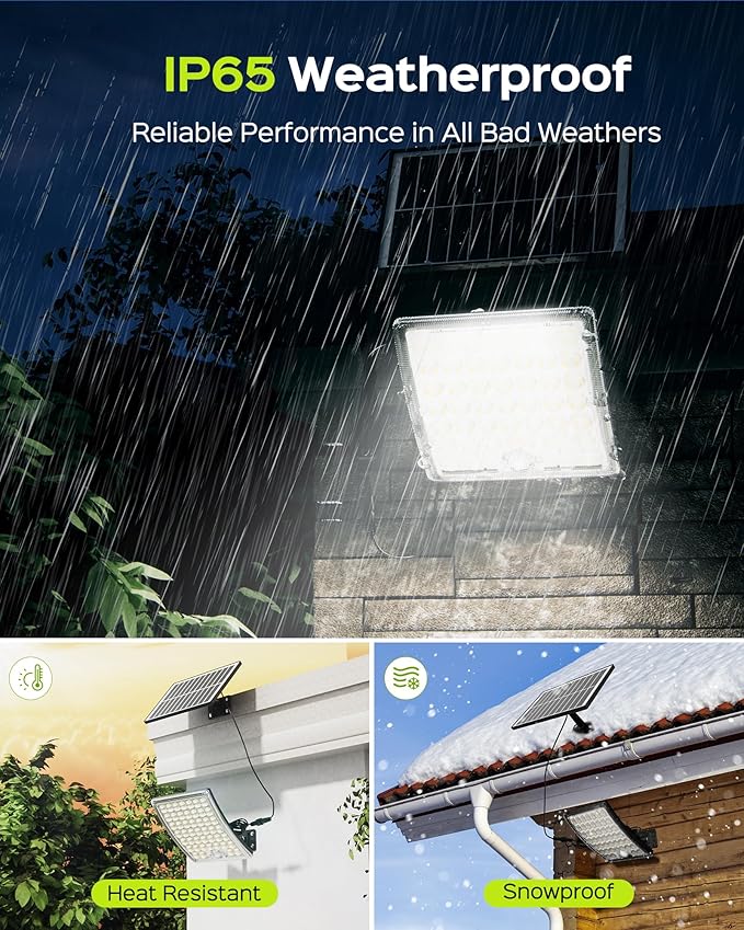 JACKYLED Solar Lights Outdoor Waterproof, Motion Sensor Security Flood Lights Convex Lens Amplified 50% Brighter with 16.4ft Extension Cord, Security Light for Barn, Porch, Backyard, Garage,1-Pack