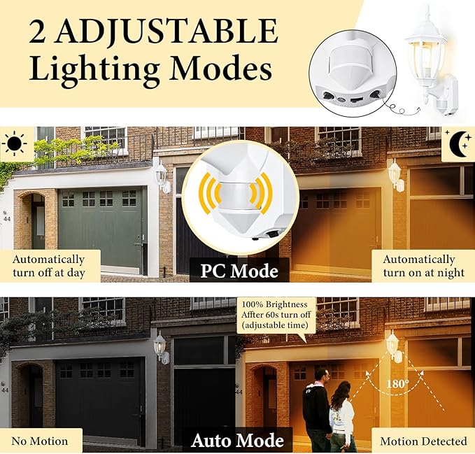 Porch Lights Outdoor Motion Sensor Wall Sconce Anti-Rust Aluminum, Exterior Outdoor Wall Lights Dusk to Dawn Porch Light Fixture Wall Mount for House Outside Patio White