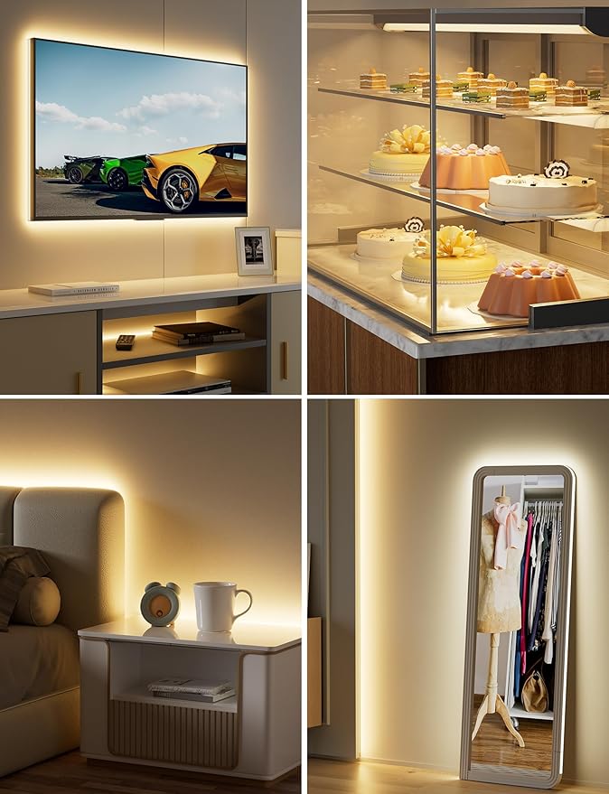 MIWISE LED Strip Lights,Super Bright 5V USB COB Tape Light 6.56ft/2m 2700K Warm White with Touch Dimmer Switch,CRI90+ Flexible Dimmable TV Backlights,for Mirrors,Under Cabinet,Home DIY Projects