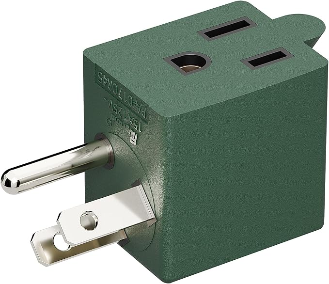 90 Degree Adapter Right Angle USA 3-Prong Male-Female Adapter, 5-15P to 5-15R Direction Changer, Green PA-0170R45G