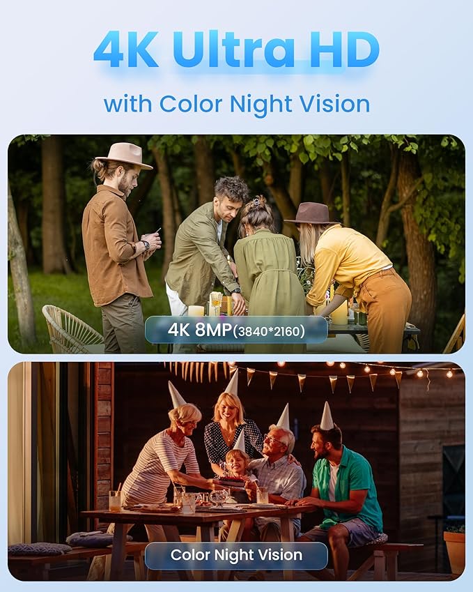 4K Wireless Security Camera System Wi-Fi 6, Color Night Vision, 355° Pan 95° Tilt, Light & Siren Alarm, Human Vehicle Detection, Two-Way Audio for Indoor Outdoor, 8CH NVR 1TB HDD Included