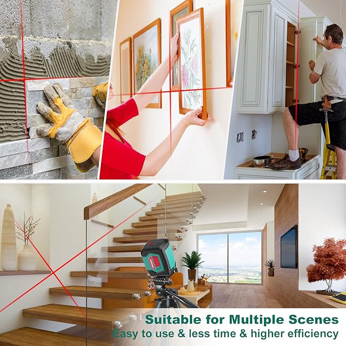 Laser Level, HYCHIKA 50 Feet Cross Line Laser with Dual Modules, Self Leveling Laser Level, Switchable Self-Leveling Vertical and Horizontal Line Construction Picture Hanging, Battery Included