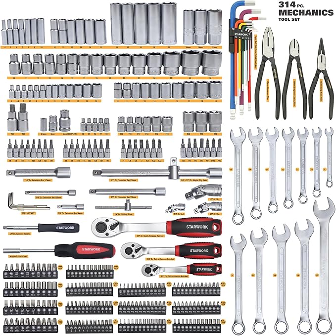 TRUE MECHANIC™ 314-Piece Mechanics Tool Set and Socket Set, Professional Metric Set