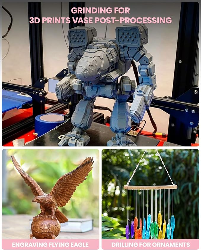 Rotary Tool Kit, Cordless Rotary Tool with LED Lights, 8V, 5-Speed, 5000-28000RPM, 2.0Ah Battery, Upgraded Accessories, for Carving, Engraving, Sanding, Polishing, Cutting and Pet Nails, Pink