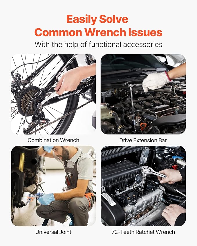 VEVOR Mechanics Tool Set and Socket Set, 450 Pcs, 1/4, 3/8 and 1/2 inch Drive Deep and Standard Sockets, SAE Metric Mechanic Tool Kit with Bits, Wrenches, Accessories, Storage Case with Orange Drawer