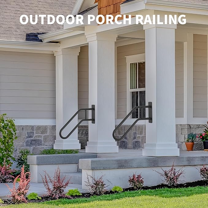 Heavy Duty Black Metal Railing for Outdoor 1-3 Steps, Outside U-Shaped Hand Rails for Seniors, Garage, Front Porch, Garden Steps Rails, Safety Grab Bars for Kids, Pregnant, Elderly or Handicap