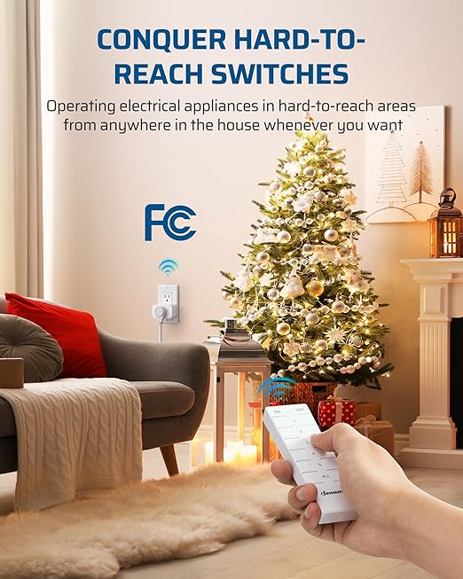 DEWENWILS Remote Control Outlet with All On/Off Button, Indoor Remote Outlet Switch for Christmas Tree Lights, Lamps, Fan, 2 Mountable Brackets, 15A/1875W, 100FT, FCC Listed, 2 Remote and 5 Outlets