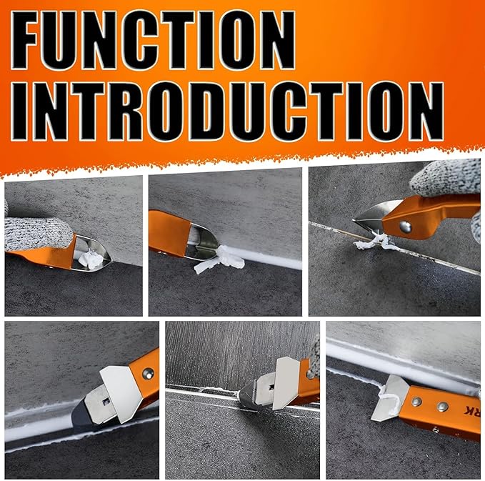 THINKWORK Caulking Tool Kit, 4 in 1 Caulk Remover Tool, Stainless Steel Caulk Tool for Kitchen Bathroom Window Sink Tile Joint, Orange