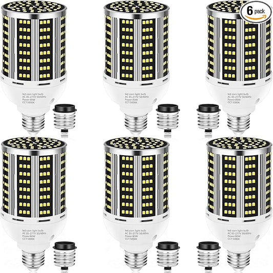 80W LED Corn Light Bulb(800W Equivalent ) 6 pack,Commercial Grade DayLight 5000K E26/E39 10500LM Medium Mogul Base LED Lamp,Large Area Lights For Outdoor Indoor Garage Warehouse Factory Bay Light