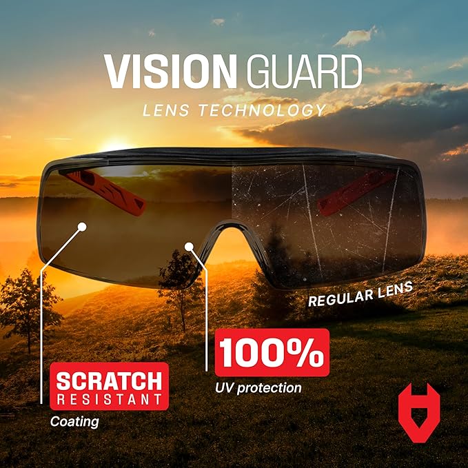 NoCry Tinted Safety Glasses Over Eyeglasses for Men and Women with Anti Scratch Wraparound Lenses — UV400 and ANSI Z87 Certified — Adjustable Temples with Anti-Slip Tips — Great for Shooting