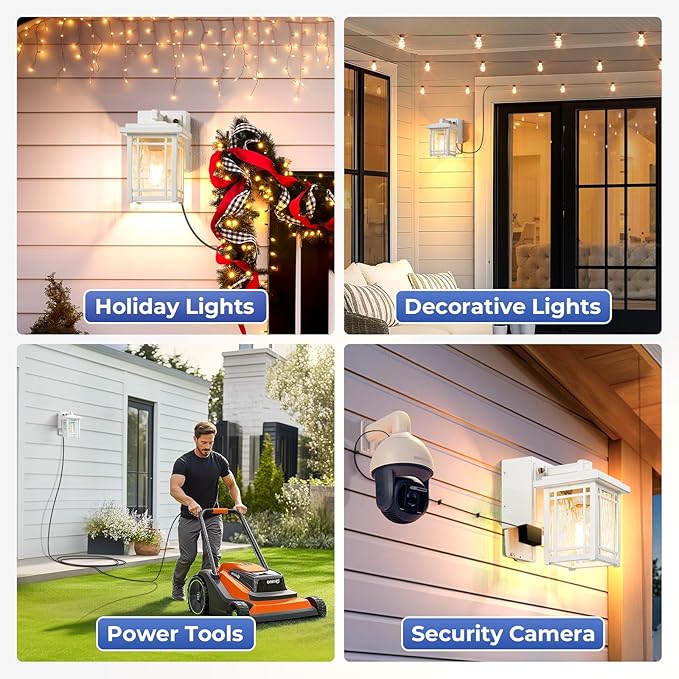 Porch Light with GFCI Outlet, White Dusk to Dawn Light Fixture, Outdoor Wall Light Wall Mount, Waterproof Exterior Wall Sconce Outside Lantern, 100% Aluminum Outdoor Garage Lights for Coach