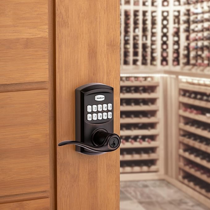 Kwikset SmartCode 917 Keypad Keyless Entry Traditional Residential Electronic Lever Deadbolt Alternative with Tustin Door Handle and SmartKey Security, Venetian Bronze