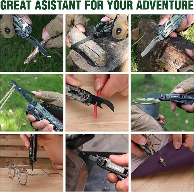 FLISSA Multitool, 18 in 1 Camo Multitool Pliers with Fire Starter, Window Breaker, Whistle, Stainless Steel EDC Gear with Sheath - Perfect for Survival, Simple Repair, Outdoor, Camping