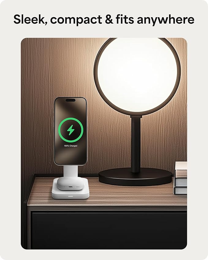 Mophie Snap+ 3-in-1 Wireless Charging Stand - MagSafe & Qi2 Certified, Compatible with iPhone 16/15/14/13/12, Apple Watch, AirPods - Multi-Device Magnetic Charging Station, Eco-Friendly Design, White