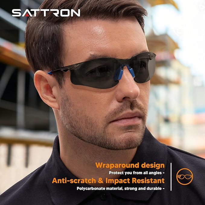 Safety Glasses Tinted 3 Pack, Protective Eyewear for Men Women UV Protection ANSI Z87.1, Safety Sunglasses Bulk Scratch Impact Resistant Eye Protection with Nose Pads for Construction Work Smoke