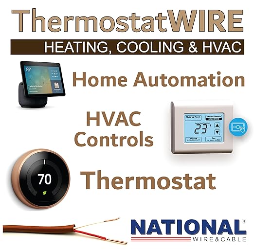 18/2 25Ft. NATIONAL Wire&Cable Thermostat Doorbell HVAC Heating Control Professional Cable Wire - Made in USA - 100% Solid Copper Conductors, CL2 ETL Listed, Low Voltage Applications Use