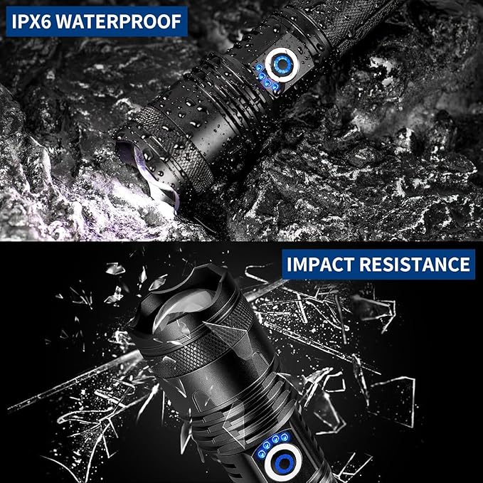 Rechargeable LED Flashlights High Lumens 2, 99000 Lumens Super Bright Flashlights with 5 Modes, Waterproof Powerful Flash Light Multifunctional Flashlights for Home Emergencies Hiking