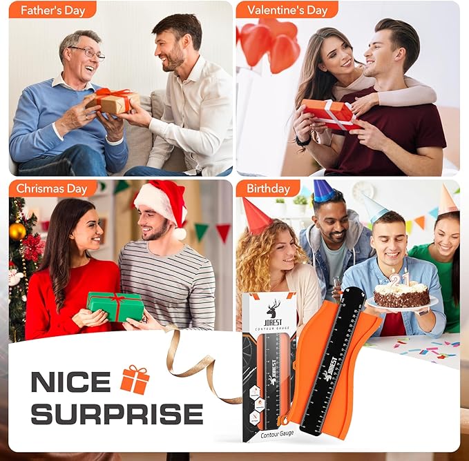 JOREST Contour Gauge with Lock (10 Inch), Gifts Ideas for Men Dad Carpenter Handyman, Profile Tool for Tile Flooring, Carpet laying, Woodworking, Measuring Angle/Shape/Outline/Edge