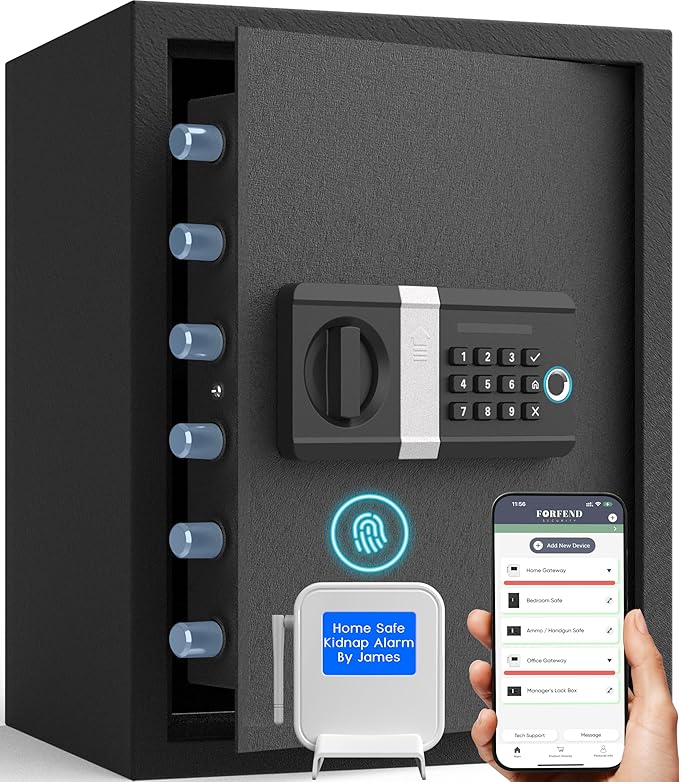 FORFEND Smart Home Safe | WiFi Safe Box App Lock/Alarm | Voice Command, Kidnap Alarm, Tamper Detect, Frozen Mode, Sub Account| Digital Safe Anti Theft