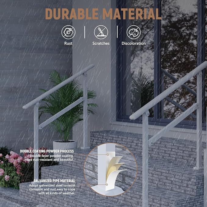 Hand Rails for Outdoor Steps,2-3 Step Railing for Stairs,Adjustable Porch Railing,Hand Rails for Seniors,Outdoor Deck Handrails for Exterior Steps,White