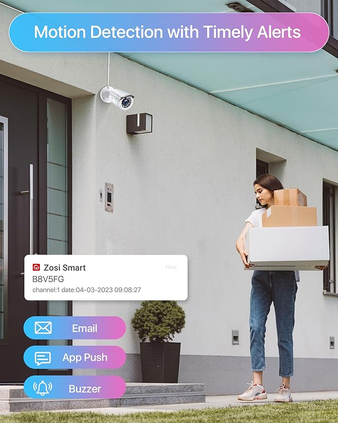 ZOSI 1080P HD Home Surveillance Camera System with AI Human Vehicle Detection, 5MP 8 Channel CCTV DVR Recorder (No HDD), 8 x 2.0MP 1920TVL Outdoor/Indoor Surveillance Bullet Cameras, Remote Access