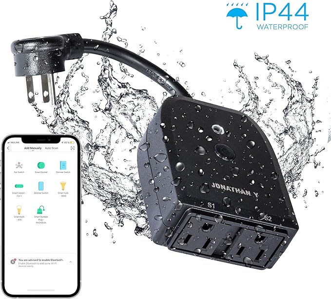 JONATHAN Y PLG1003A Outdoor Smart Dual Plug, WiFi Remote App Control, Alexa, Google Home Assistant Compatible, No Hub Required