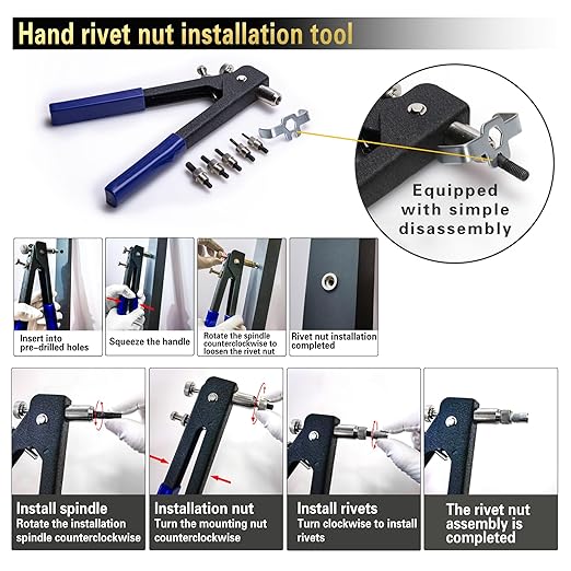 Pressure Rivet Nut Tool Kit, 430Pcs Metric Rivet Nut Combination (M8/M6/M5/M4/M3), Suitable for Furniture, Decoration, Automotive, Marine and Industrial Applications