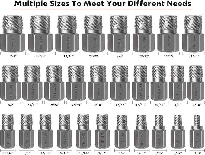 XEWEA 29PCS Screw Extractor Set Hex Head Multi-Spline Easy Out Bolt Extractor Set, Chrome Molybdenum Alloy Steel Rounded Bolt Remover