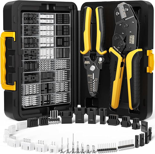 Crimp Tool Connector Kit, with 32 Types Dupont+KF2510+JST-XH+JST-SM 2.5mm Connectors Set,Ratcheting Wire Crimper, Crimping Pliers,Wire Crimp Tool 32-20 AWG for Dupont, JST, AMP EI-Serie, Molex