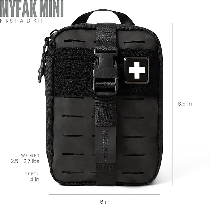 My Medic MyFak Mini First Aid Kit - Small and Lightweight for Camping Hiking and Backpacking - IFAK with 70 Items - HSA/FSA Great for Travel - Black