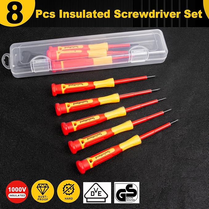 1000V Mini Insulated Electrician Screwdriver Set 8-Piece, Magnetic Tip Mini Electrician Screwdriver Set Slotted(1.8mm,2.0mm2.5mm,3.0mm), Phillips: (PH1, PH0, PH00, PH000)