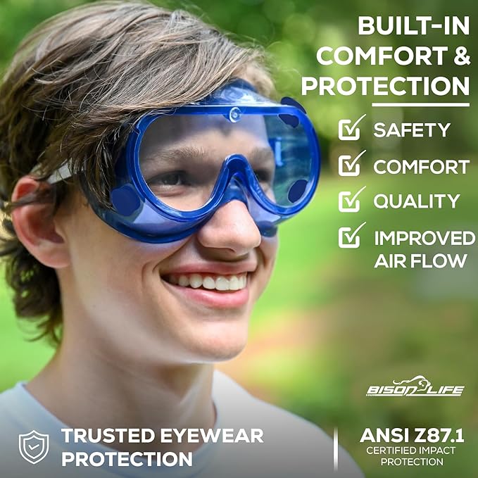 BISON LIFE Kids Safety Glasses, Bulk Kids Protective Glasses ANSI Z87.1 Safety Glasses for Kids, Science Safety Goggles Pack