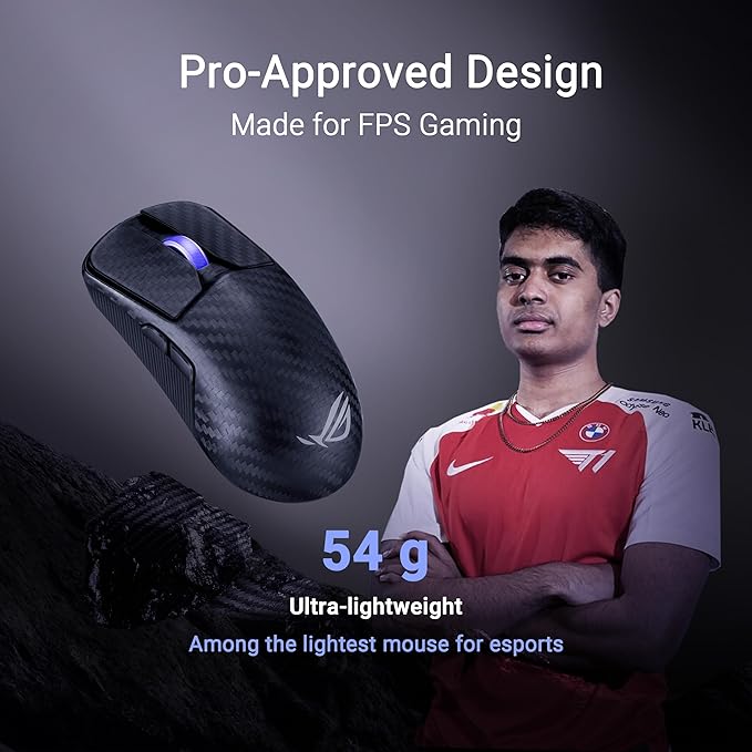 ASUS ROG Harpe Ace Extreme Wireless Esports Gaming Mouse – Carbon Fiber Build, 47g Lightweight, Tri-Mode Connectivity, 42K DPI, up to 70Hr Battery, Glass Skates, Pro-Approved, PC/Mac Support - Black