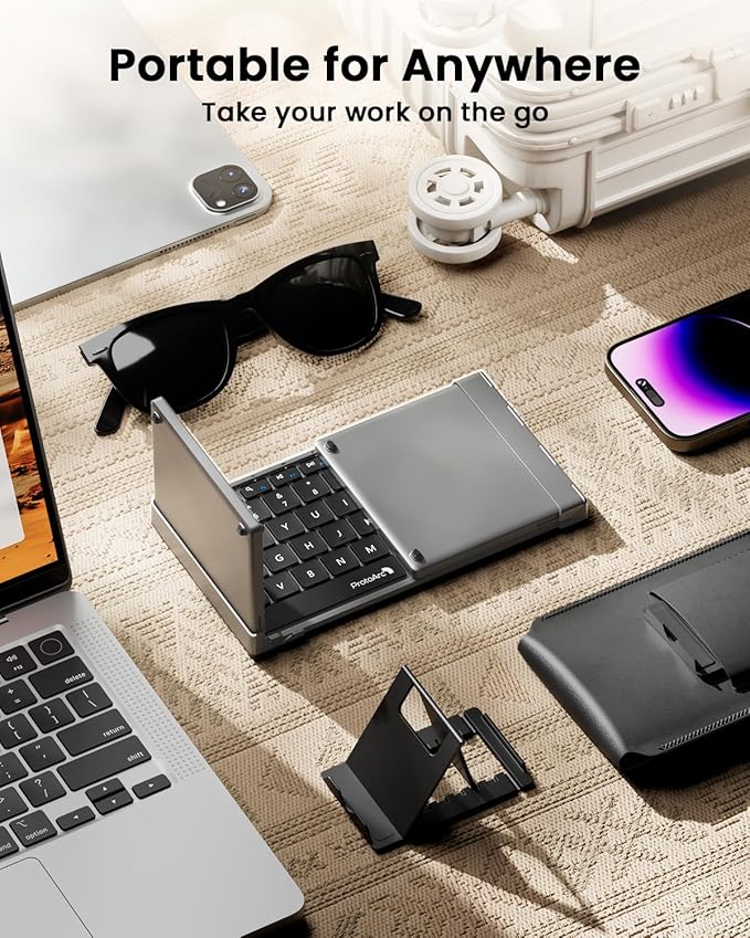 ProtoArc Foldable Keyboard with Touchpad, XK01 TP Folding Portable Keyboard, Full Size Keys, Large Trackpad Bluetooth Travel Keyboards for iPad Laptop PC Tablets - Black Gray