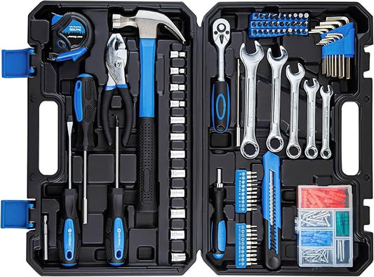CARTMAN 180-Piece Socket Wrench Auto Repair Tool Combination Package Mixed Tool Set Hand Tool Kit with Plastic Toolbox Storage Case Blue