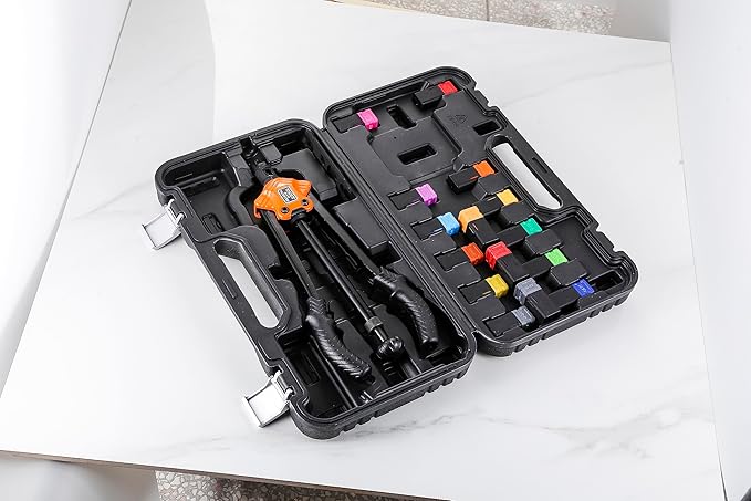 Rivet Nut Gun Professional Hand Tool Grip Lightweight, with 7 x Metric Mandrels 8 x SAE Mandrels 1 x Wrench Tool 1 x Pagoda Bit 100pcs Rivet Nuts and Sturdy Blow Moulded Carrying Case