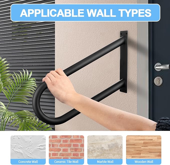 Sturdy Stainless Steel Handrail for Stairs, Bathroom, Indoor/Outdoor Safety Rail for Elderly, Wall Mounted, Easy Instal (16inch)