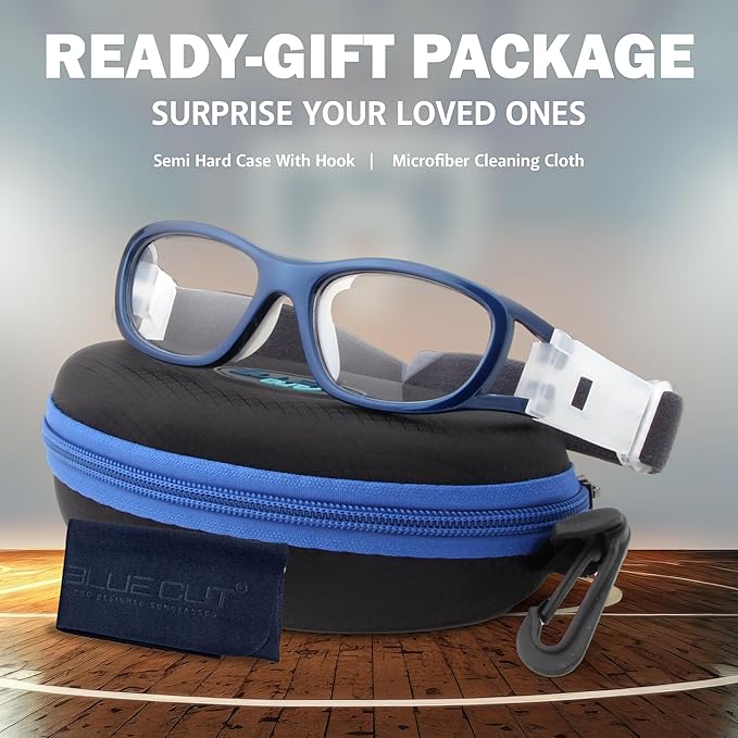 BLUE CUT Safety Basketball Goggles For Kids for Outdoor Sports Activities Anti Fog Replaceable to Prescription Lenses