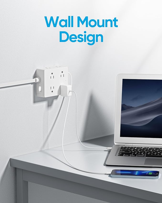 2 Prong Flat Plug Power Strip, Olcorife 2 Prong to 3 Prong Outlet Adapter, 5 FT Flat Extension Cord with 8 Outlets 4 USB Ports(1 USB C), 2000J Surge Protector, US to Japan Plug Adapter