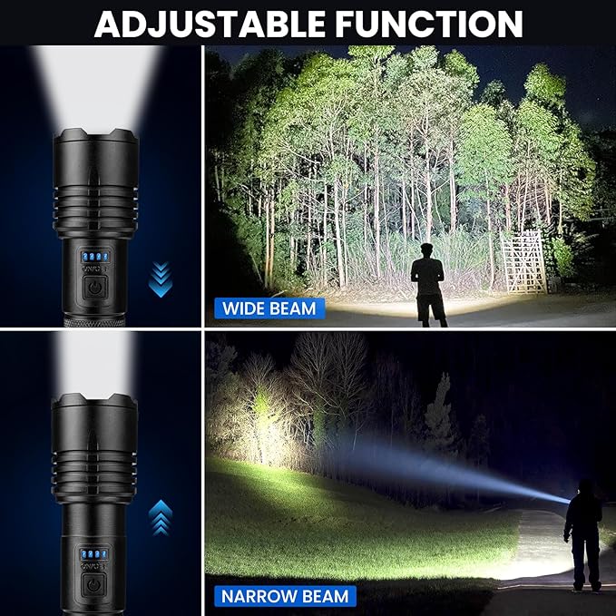 3 Pack Rechargeable Flashlights High Lumens, 90,000 Lumen Super Bright Led Flashlight with Adjustable 3 Modes & Power Display, Brightest Handheld Waterproof Flash Lights for Home Camping Hiking